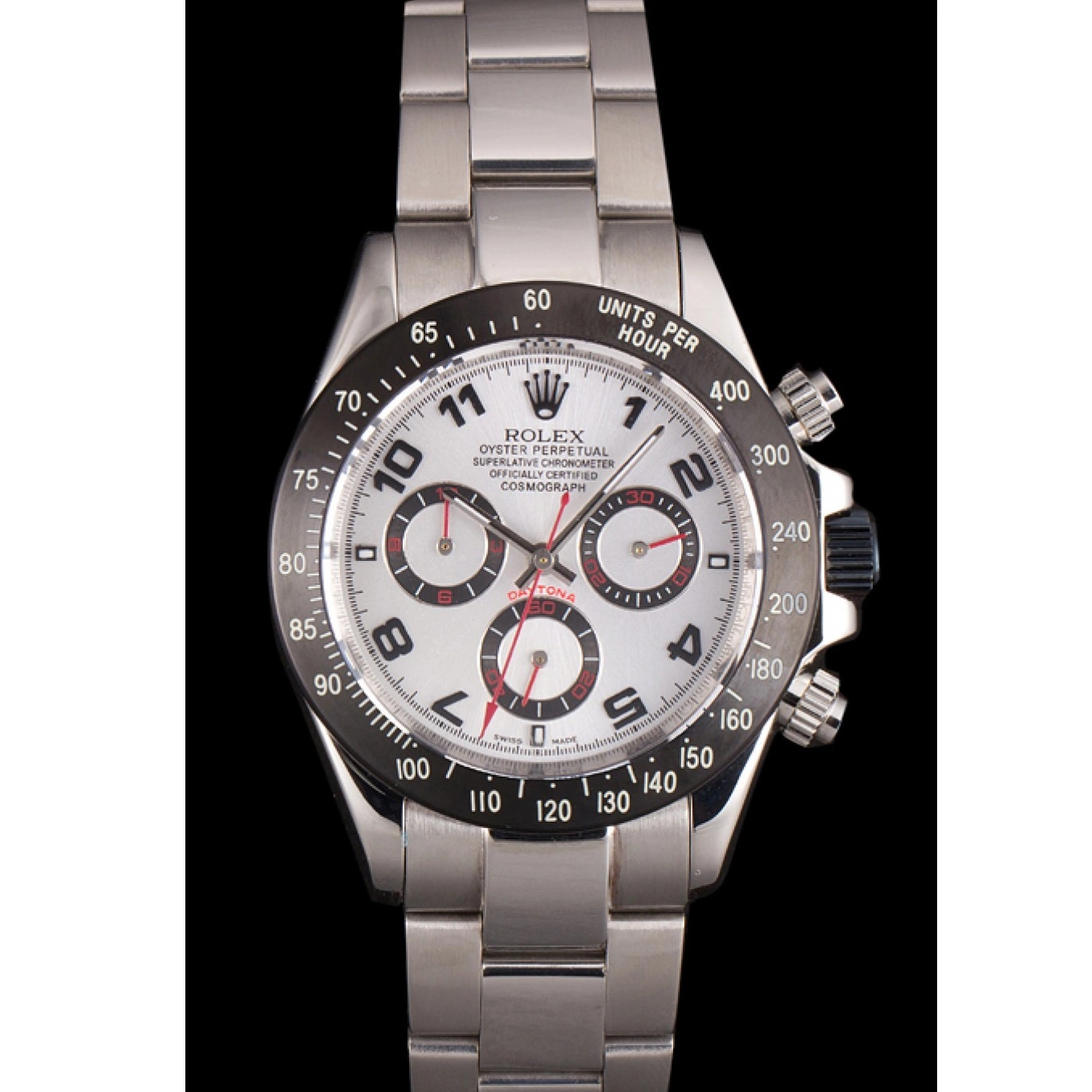 MiroTime 0729 Rolex Daytona Stainless Steel Black Enameled Silver Dial